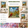 Sunflower Window Full 14CT 2 Strands DIY Printed Cross Stitch Kits 30x30cm