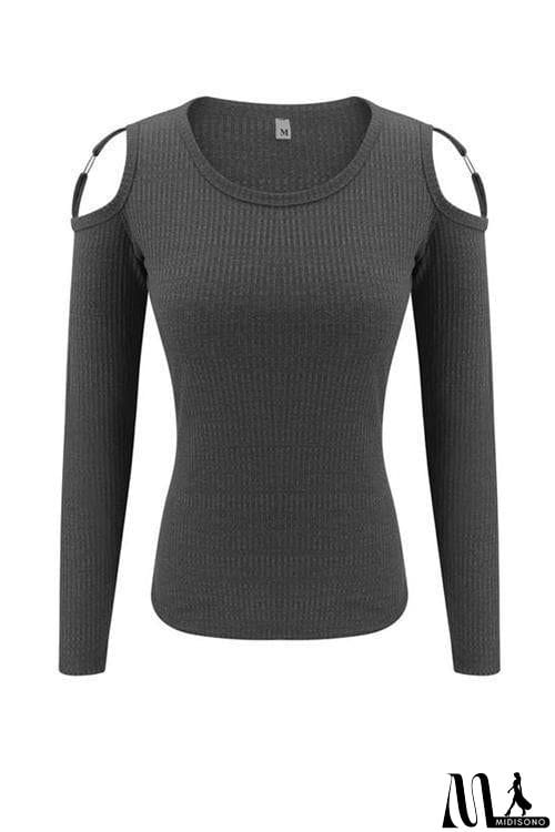 MidiSono - Cold Shoulder Long Sleeve T Shirt