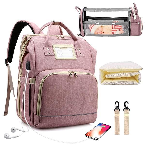 2-in-1 Backpack- Crib, Diaper Bag, Sun Shade, & USB Integration