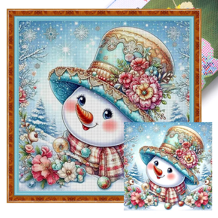 【Huacan Brand】Snowman 18CT Stamped Cross Stitch 30*30CM