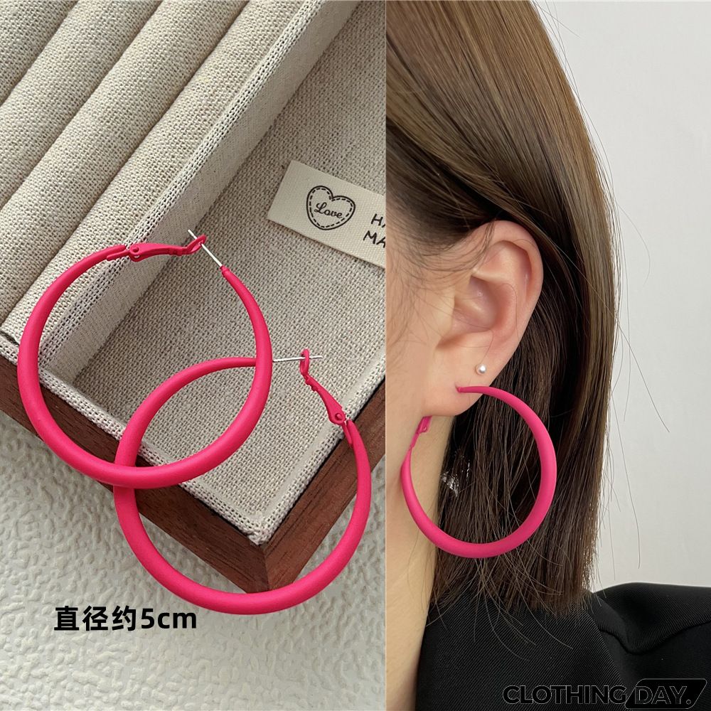 Women Fashion Geometric Fluorescent Rose Without Ear Hole Ear Clip Earrings