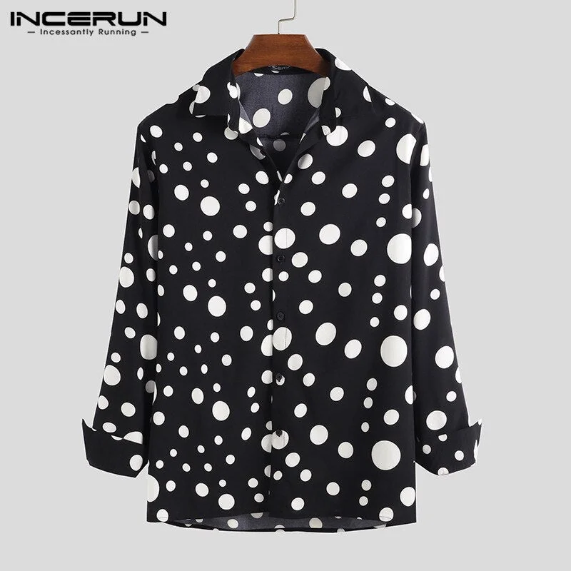 Man Casual Loose Blouse INCERUN Fashion Polka Dot Printed Shirts Men Long Sleeve Lapel Neck Camisa Leisure Buttons Shirts S-5XL