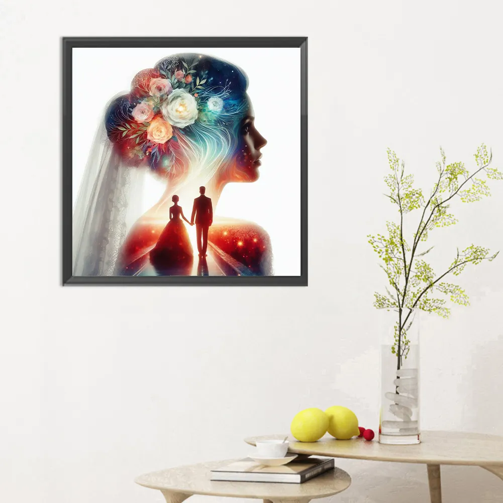 Diamond Painting - Full Round Drill - Romantic Wedding Silhouette(Canvas|30*30cm)