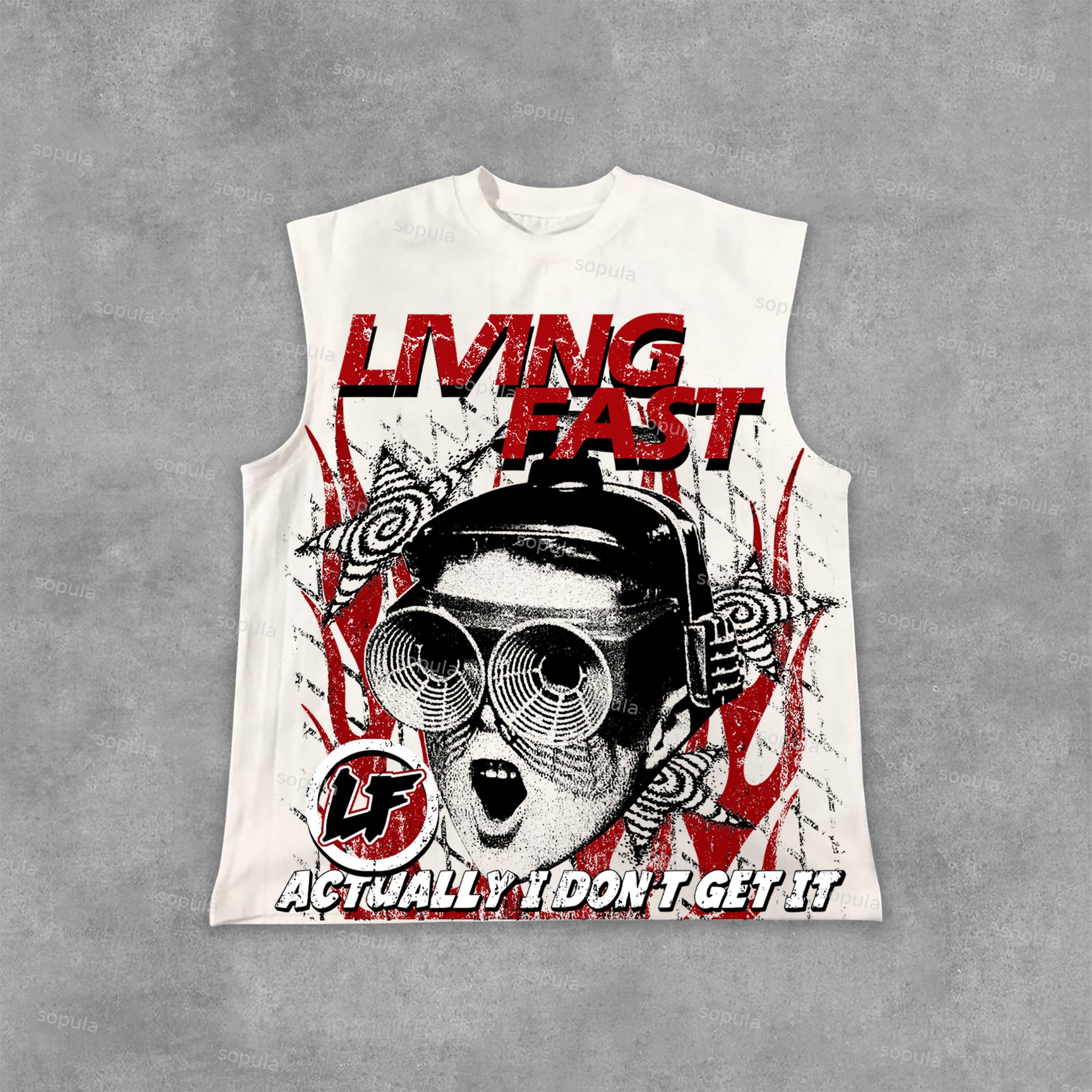 Vintage Portrait Living Fast Graphic Print Cotton Tank Top - SOPULA