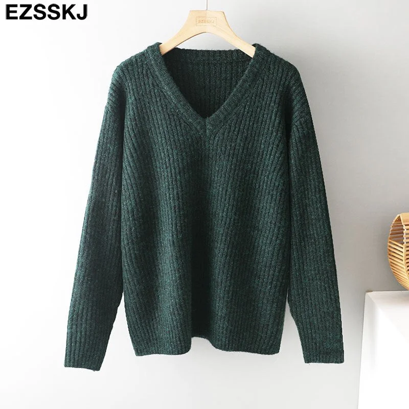 cashmere Autumn Winter v-neck thick oversize Sweater pullovers Women 2021 LOOSE  sweater pullovers female Long Sleeve