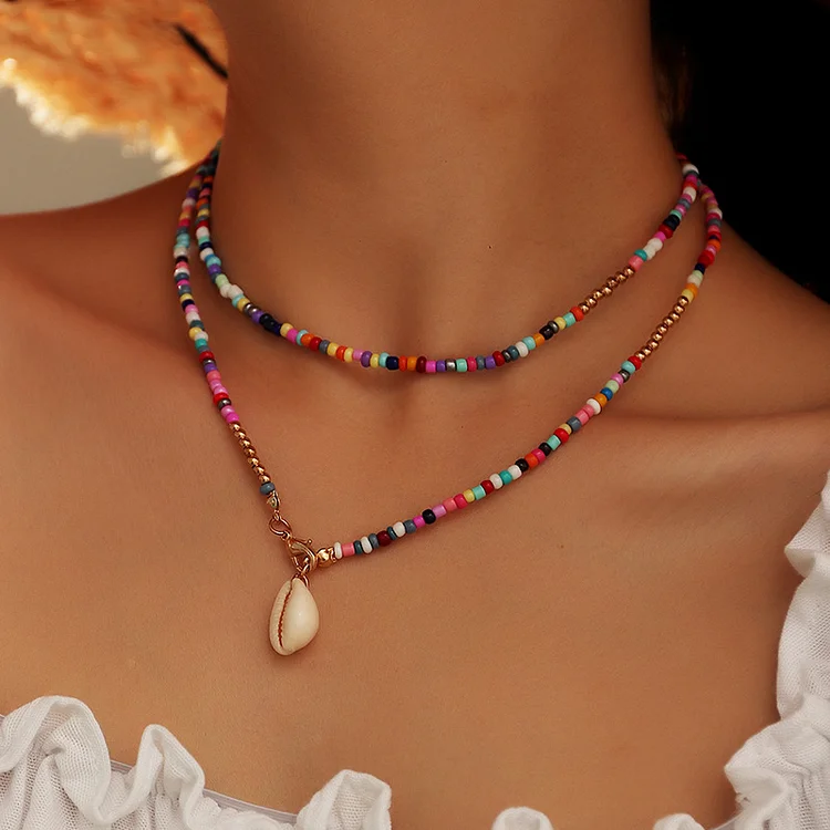 Colorful Rice Beads Shell Necklace