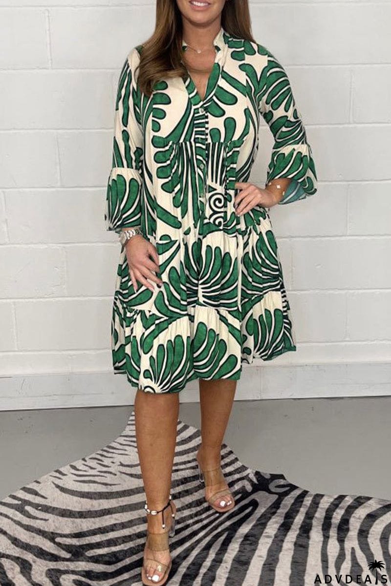 Casual Striped Print Patchwork V Neck A Line Dresses