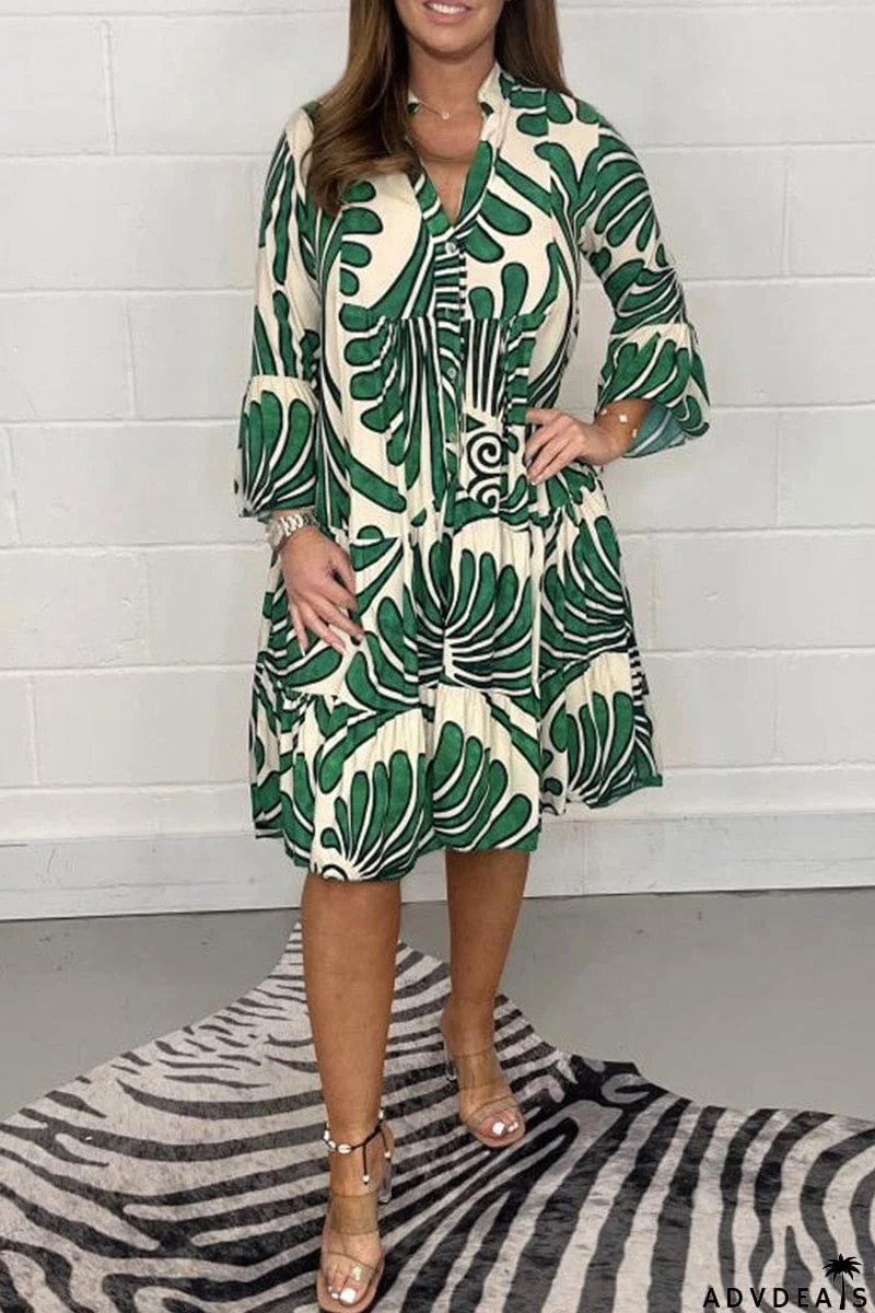 Casual Striped Print Patchwork V Neck A Line Dresses