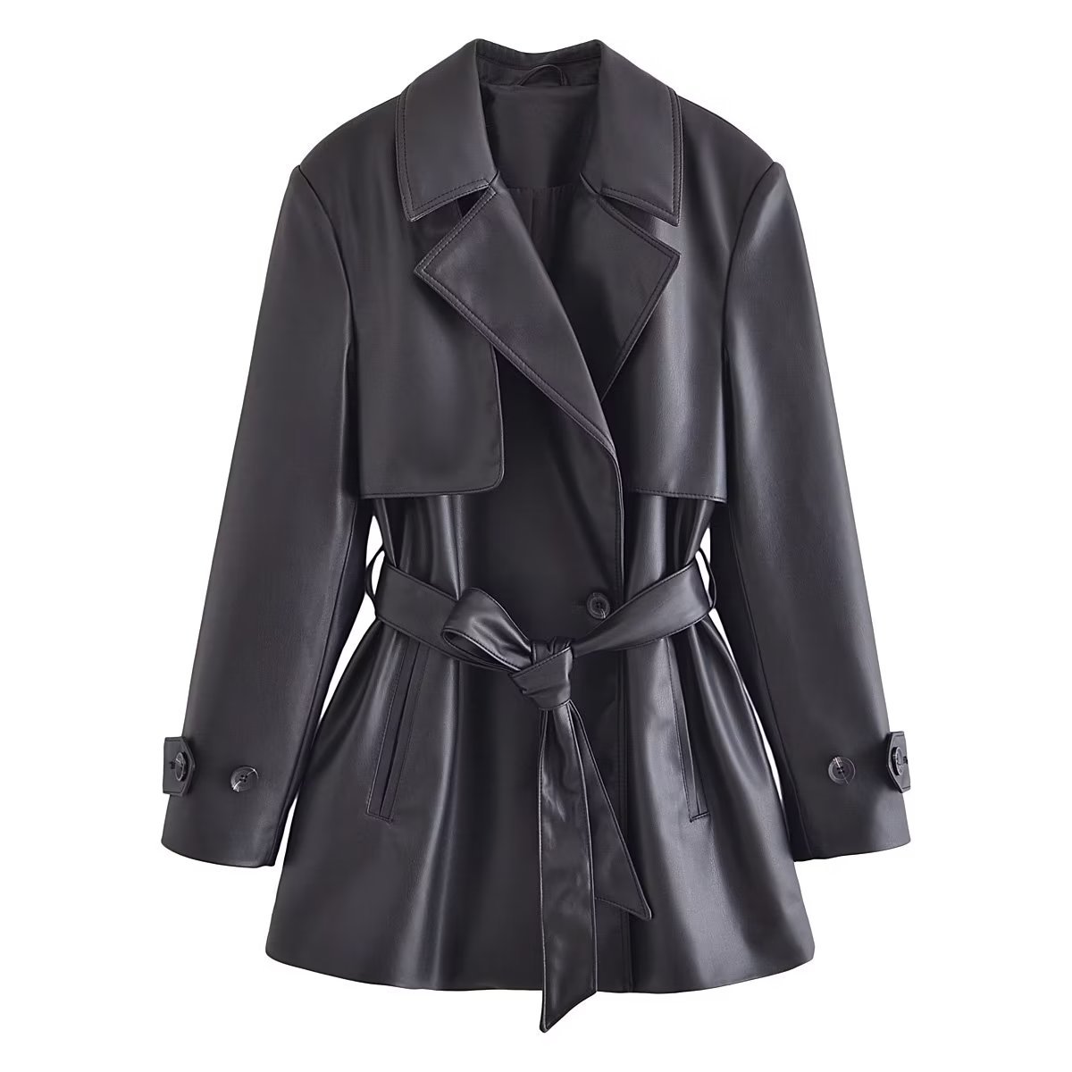 MERUMOTE Faux Leather Short Trench Coat Sexy Cool Girl Jacket-MERUMOTE