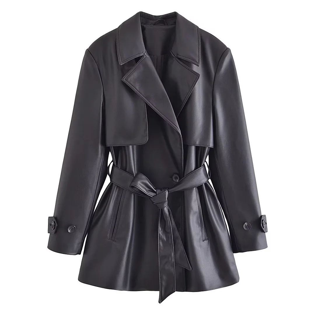 ZZheels Faux Leather Short Trench Coat Sexy Cool Girl Jacket