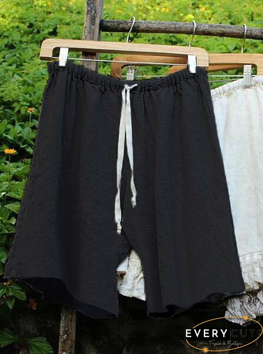 Women Lace Up Elastic Waistband Shorts Linen Bloomers