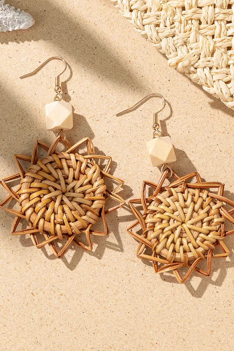 Bohemian style handwoven straw and rattan earrings
