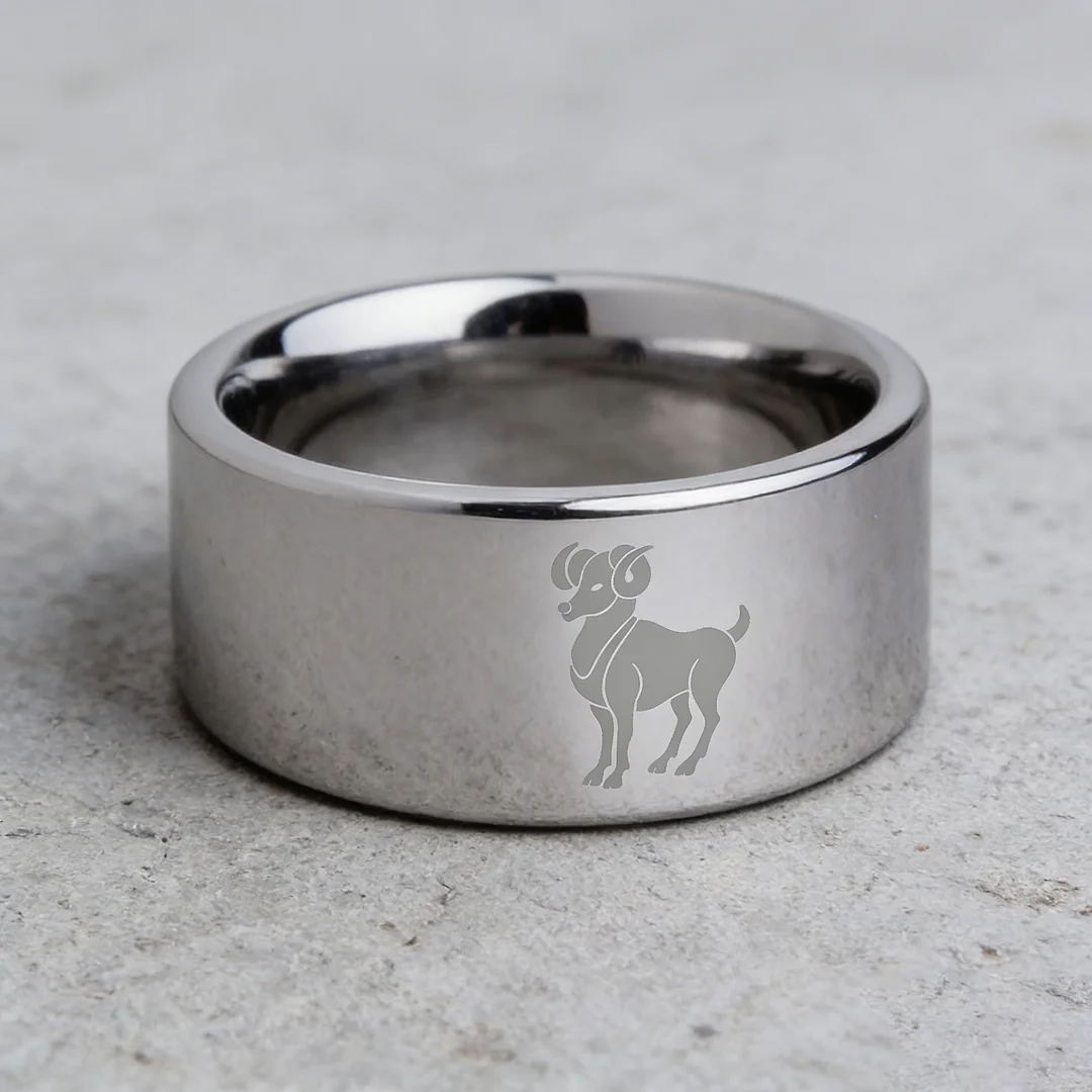 4MM 6MM 8MM 10MM Silver Zodiac Aries Laser Couple Wedding Bands Flat Tungsten Carbide Rings for Men and Women