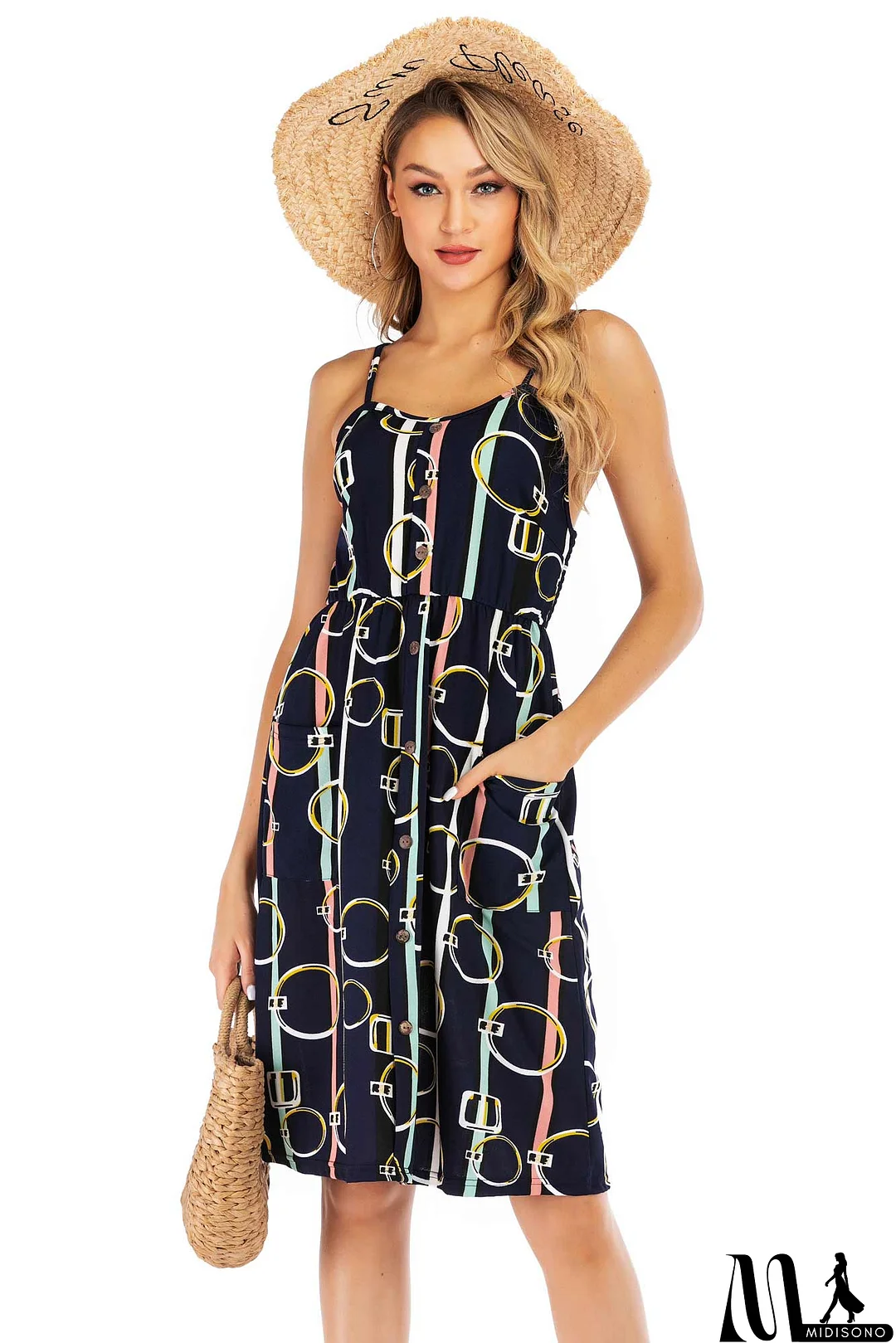 MidiSono - Floral Print Open Back Button Front Maxi Dress