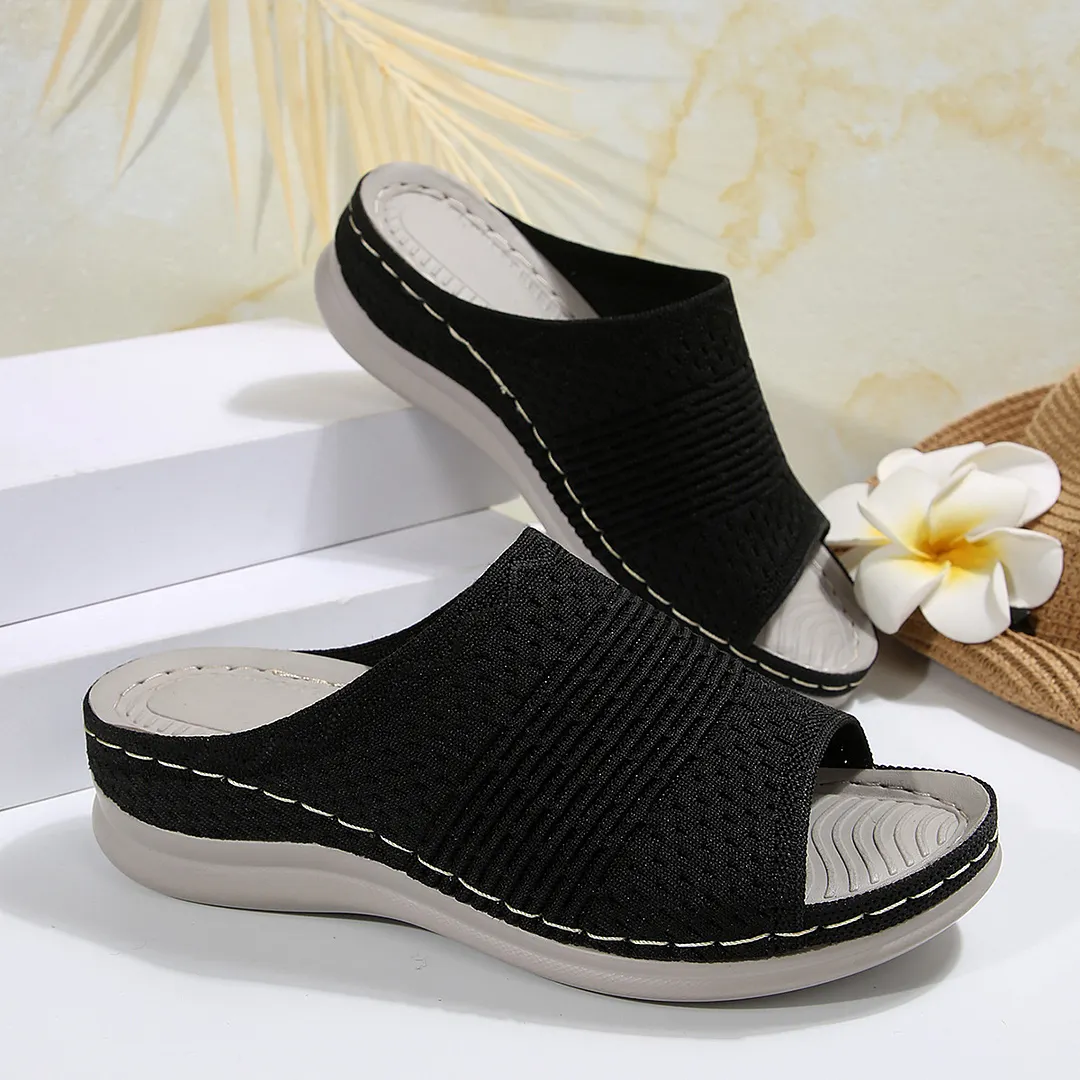 Breakj Breakj Bottom Cool Slippers Wearing Elastic Fly-Weaving Air-Breed Soft Base Casual Drag 41-43 Code
