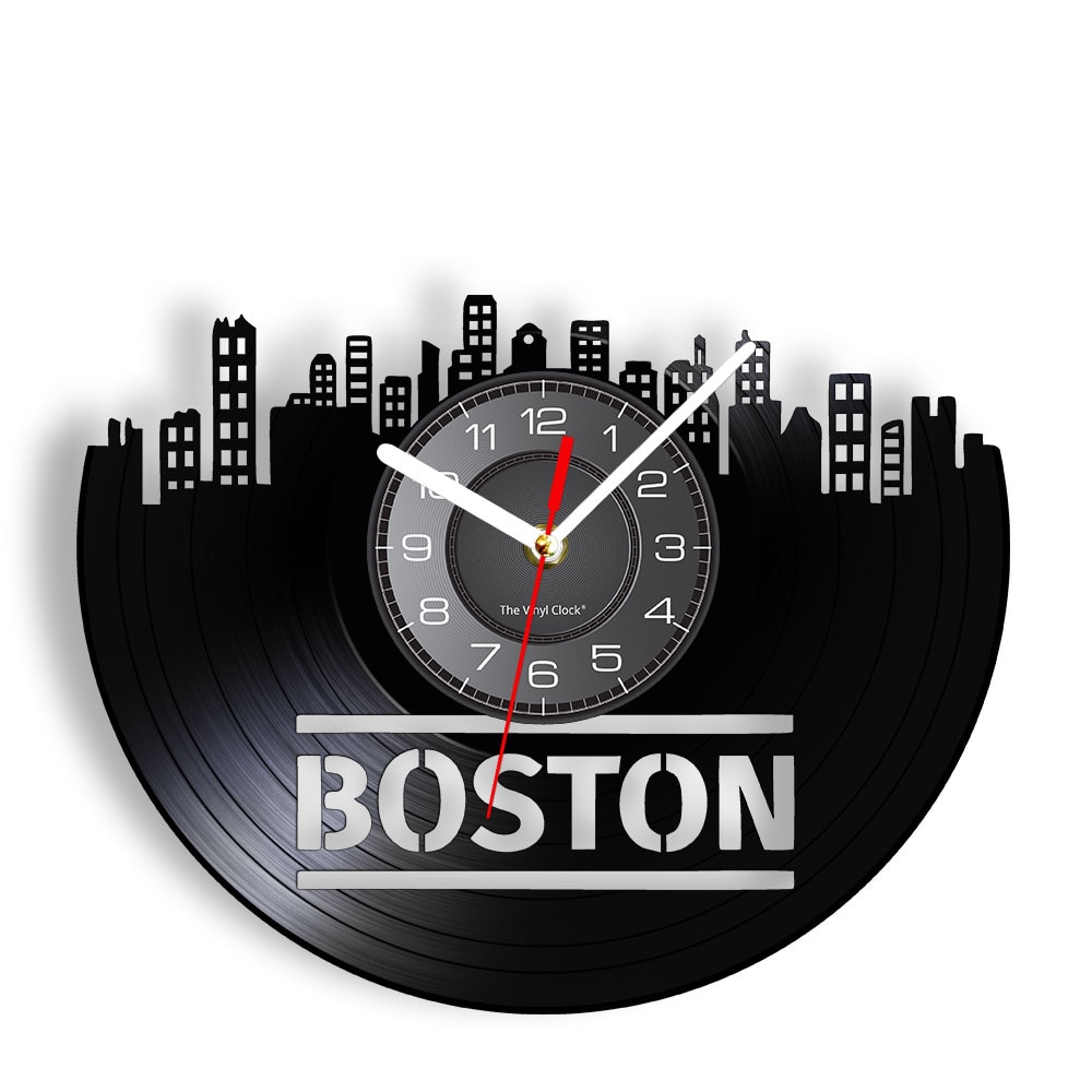 

Massachusetts Boston Skyline Recor - Vinyl Record Wall Clock - Without LED, 501 Original