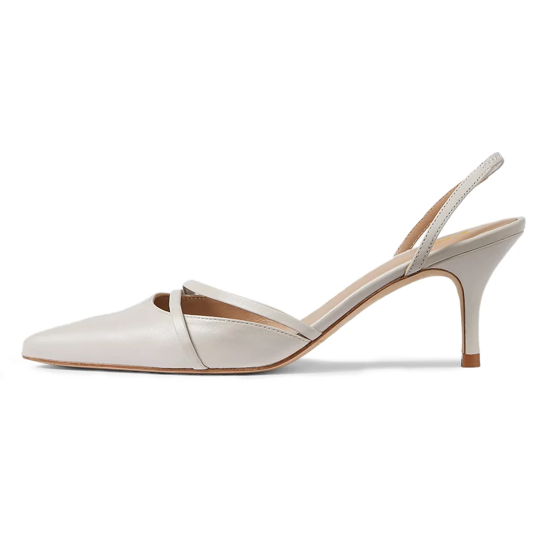 Vegan Leather Sophisticated Pointed Slingback Pumps in Ivory