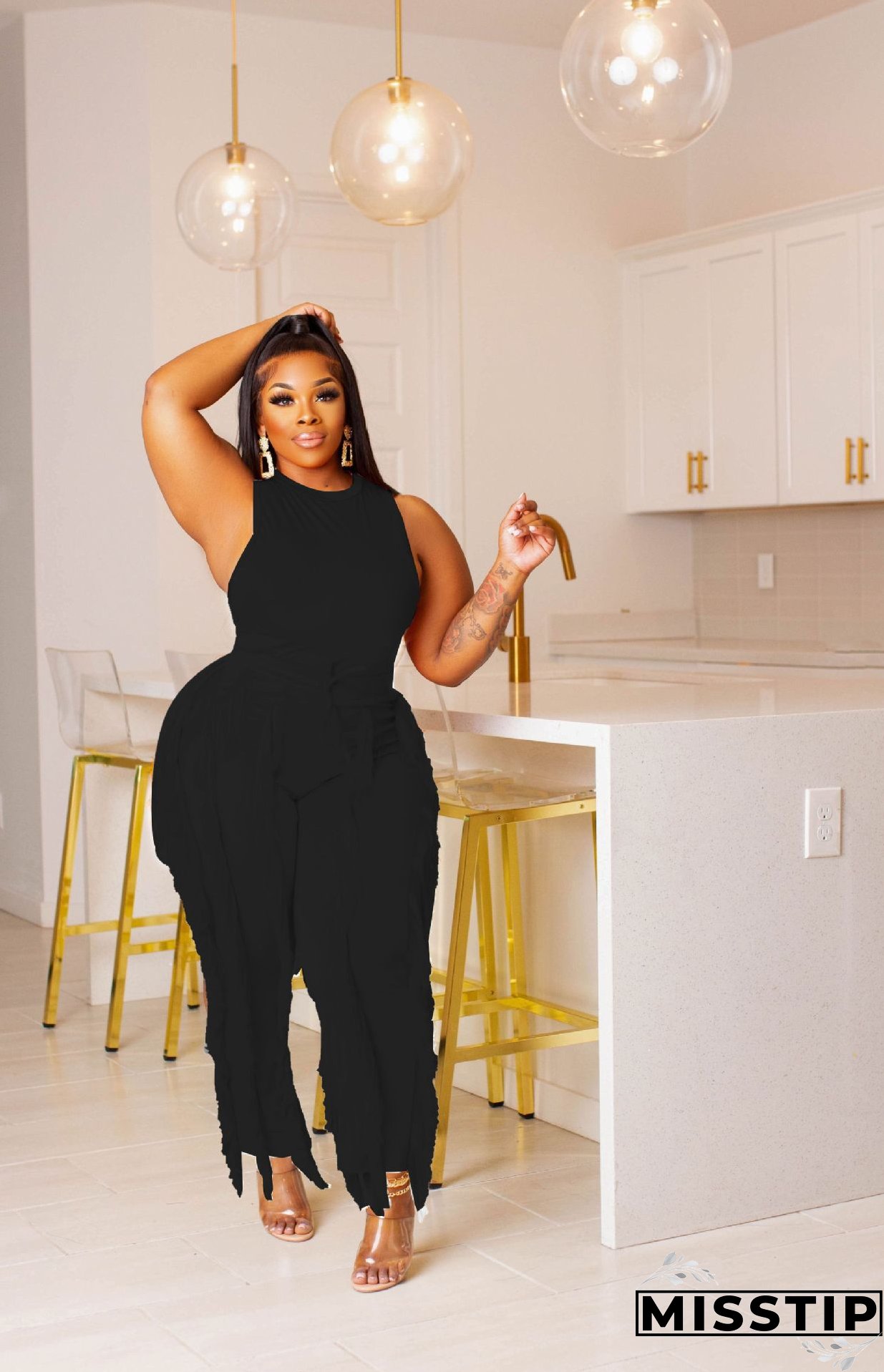 Women's Solid Color Tassel Two Piece Suit