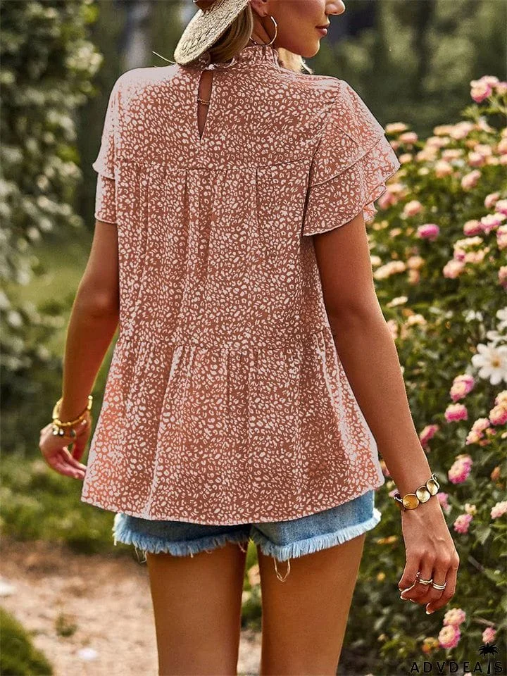 Ladies Sweet Cozy Short Sleeve Polka Dot Chiffon Shirts