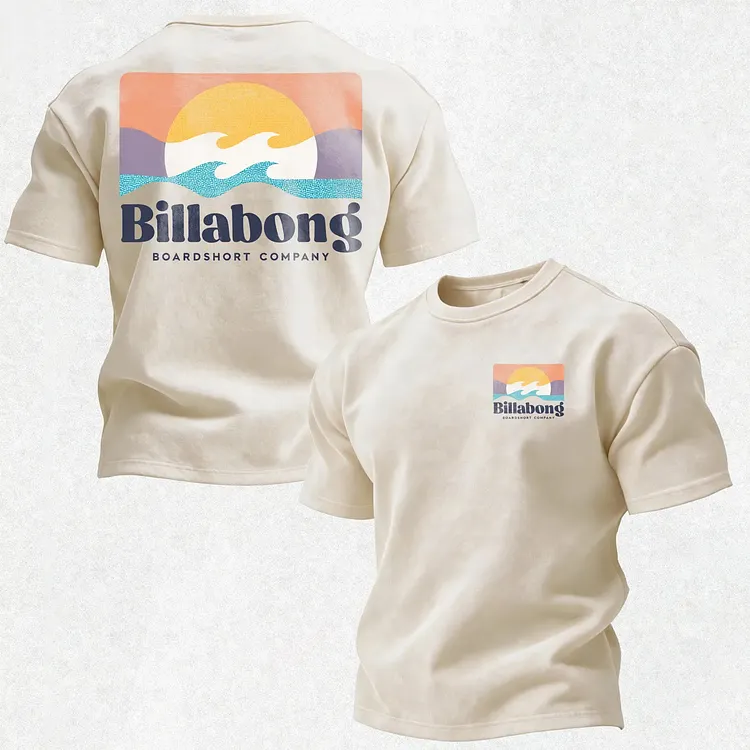 Retro Sunset Ocean Wave Boardshort Graphic Printed Men's Washed Tee