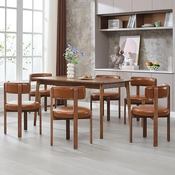 Modern Dining Chairs Set of 4, Round Upholstered Armless Kitchen Chairs with Wood Legs Adjustable Foot, Mid Century Boucle Dining Chairs for Dining Room(Beige) Beige Set of 4