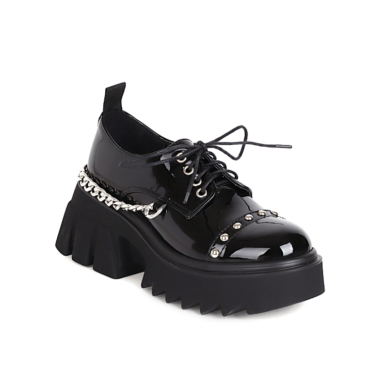 Matte Rivet Chains Lace Up Platform Pumps
