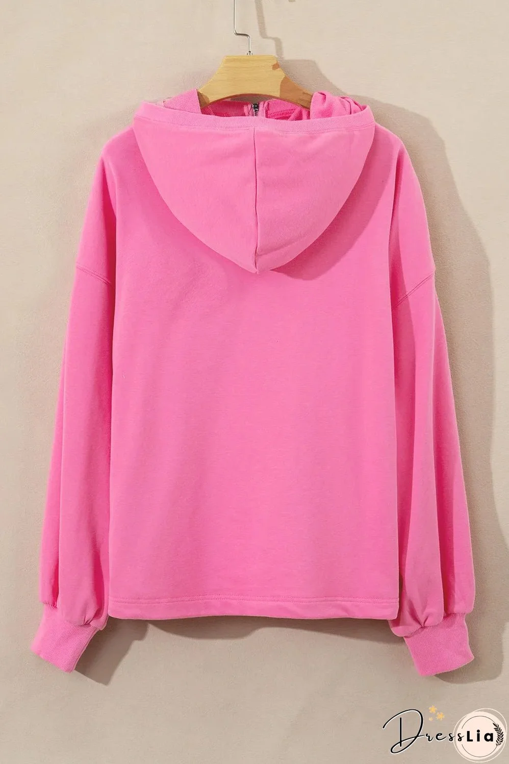 Bonbon Solid Kangaroo Pocket Half Zipper Oversized Hoodie