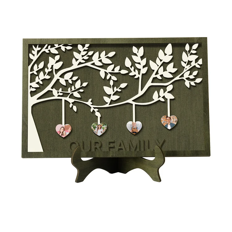 4 Photos-Personalized Family Tree Decoration Wooden Ornaments Concave And Convex Frame  Custom Photos For  Our Family