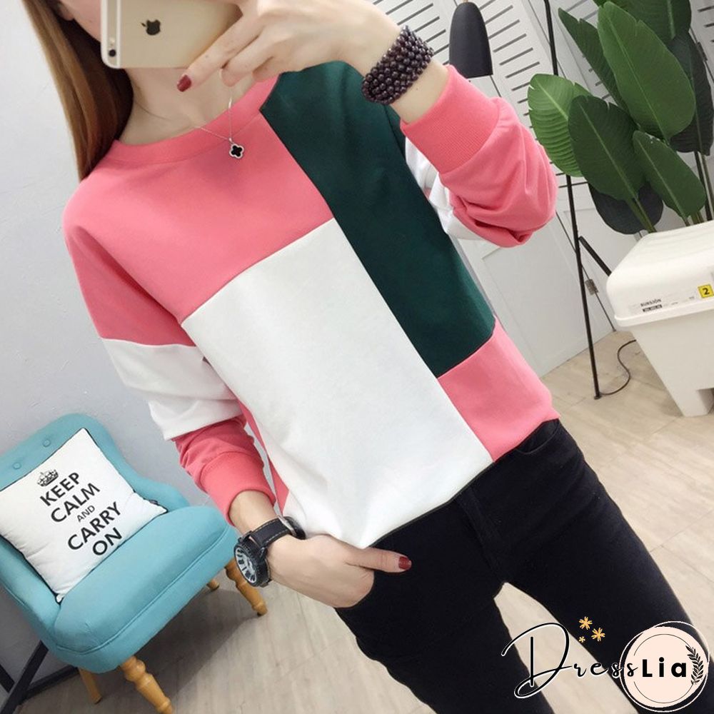 Christmas Gift tee shirt femme plus size women t-shirt autumn winter patchwork o-neck camisetas verano mujer long sleeve t shirt vintage