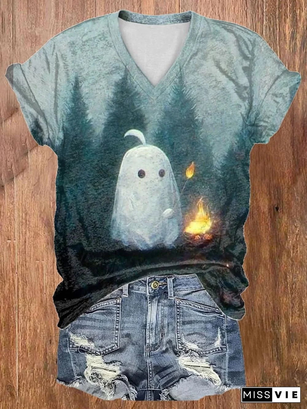 Women's Ghost Art Print Short Sleeve T-Shirt