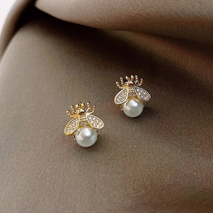 YOY-Korean New Exquisite Honey Bee Pearl Earrings Fashion