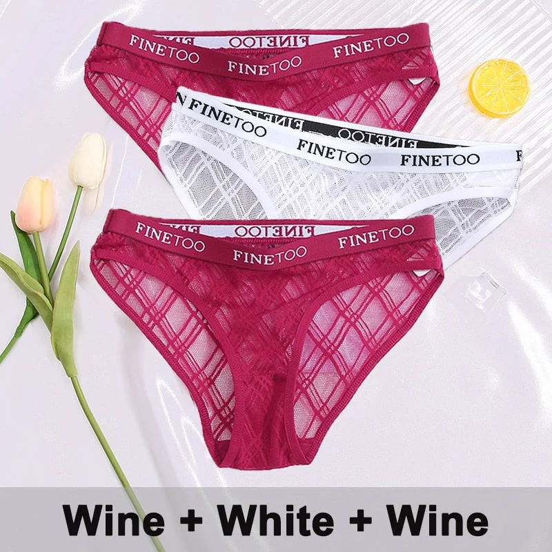 3PCS/Set Lace Panties Women's Lingerie Underwear Perspective Sexy Panties Female Underpanties Grid Mesh Design Briefs Pantys