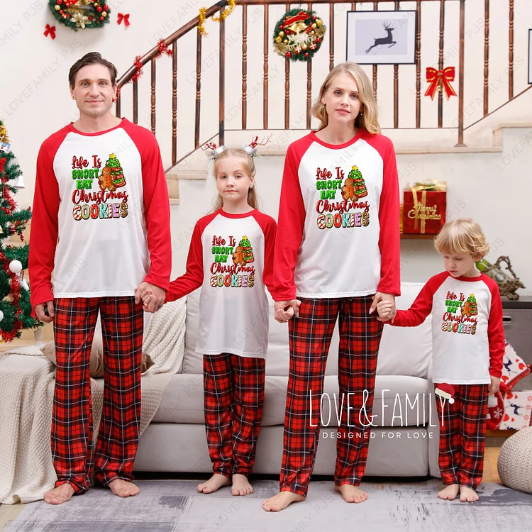 Life is Short Eat Christmas Cookie Family Red Plaid Pajamas Sets