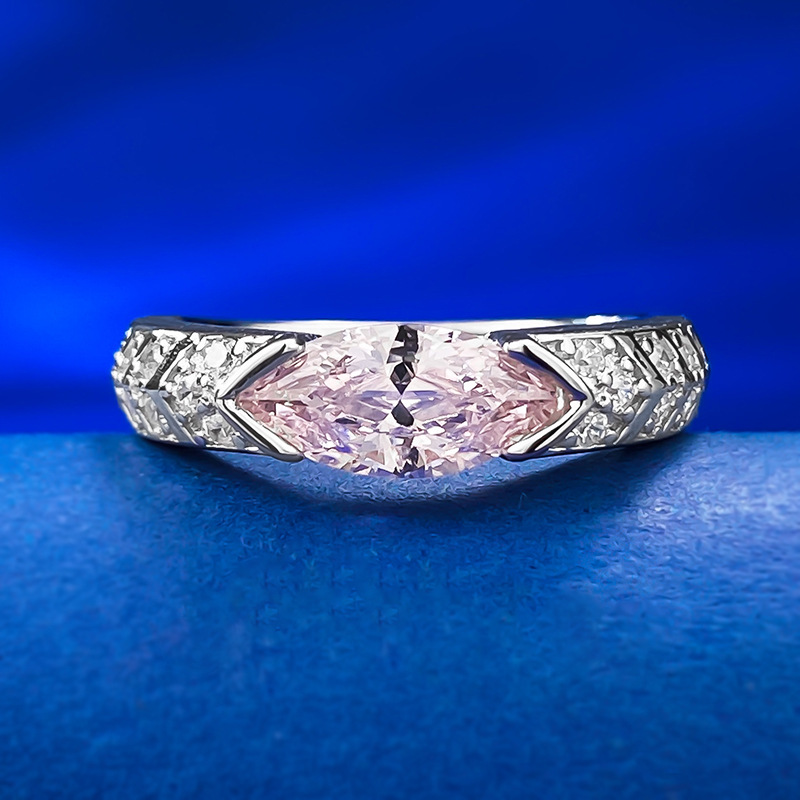 MIKAMU Jewelry S925 Silver 5*10mm Marquise Pink Diamond Ring for Women