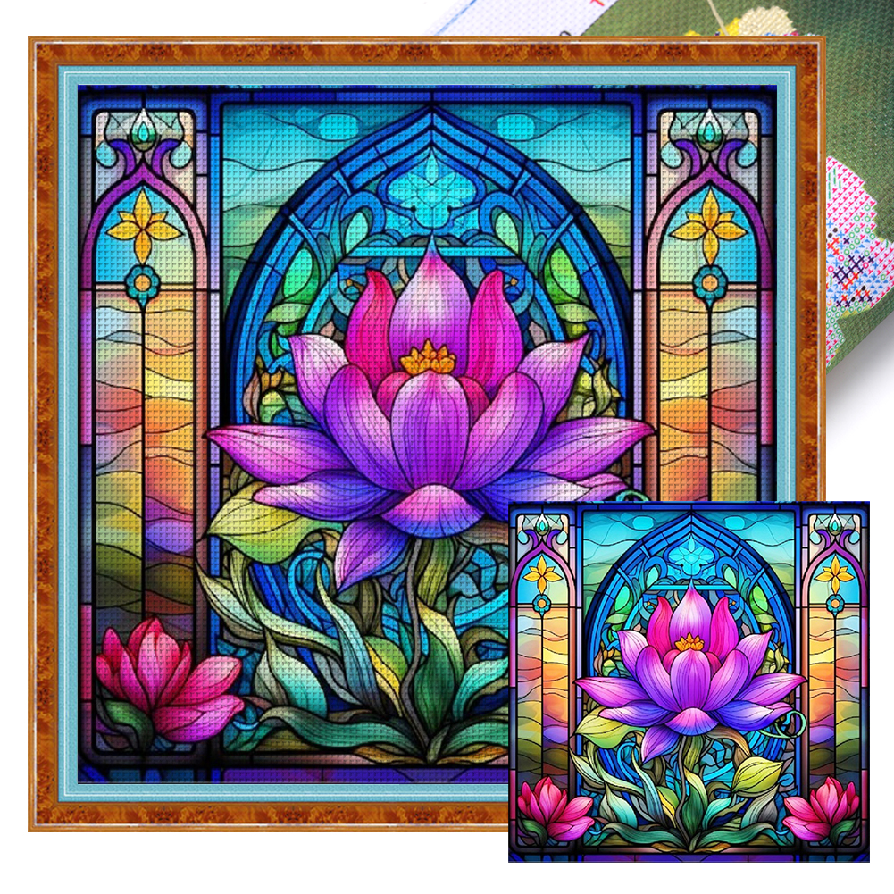 Glass Painting-Lotus Full 11CT Pre-stamped Canvas(45*45cm) Cross Stitch