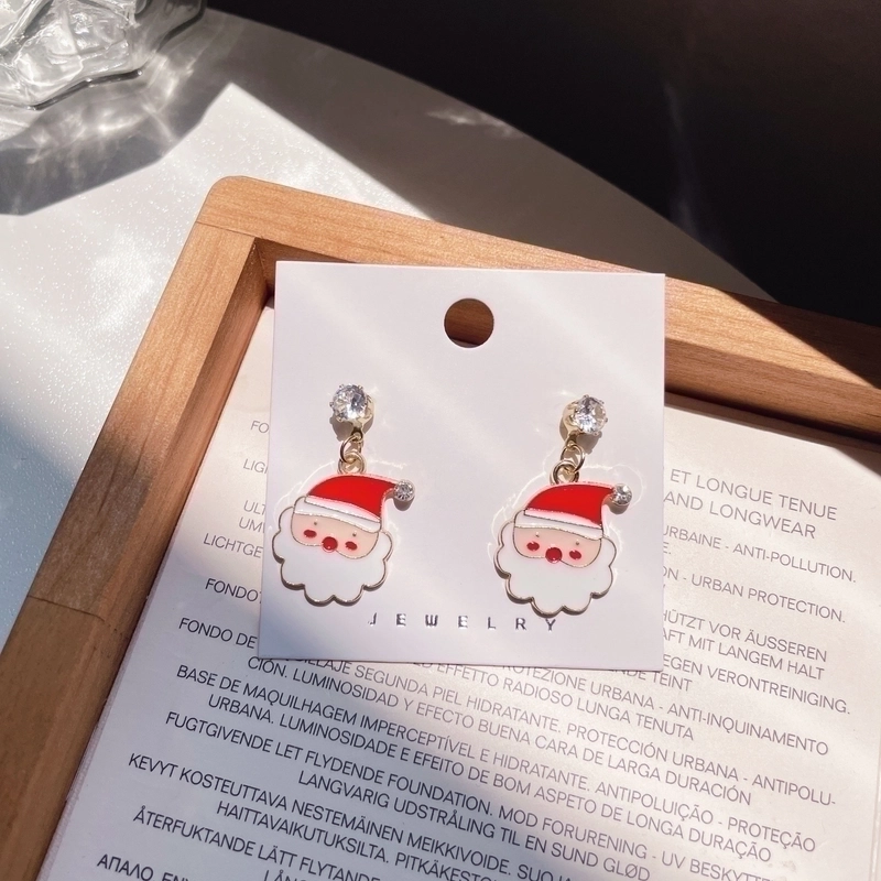 Christmas Earrings Cartoon Cute Santa Elk Earrings Sterling Silver Needle Sweet Girl Earrings
