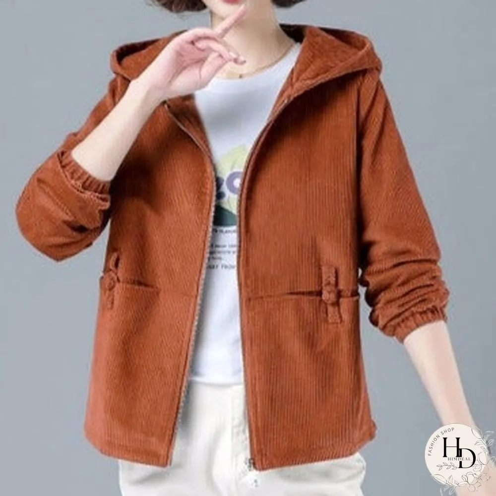 Autumn Winter Loose Short Jacket Casual Corduroy Jacket Women
