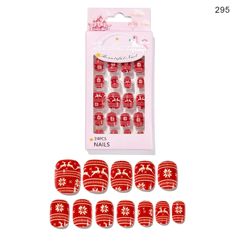 Christmas Child/adult Nails 24 Pieces of Wearable Finished Nails Cute Christmas Pattern Fake Nails Full Cover Nail Tips Xxl
