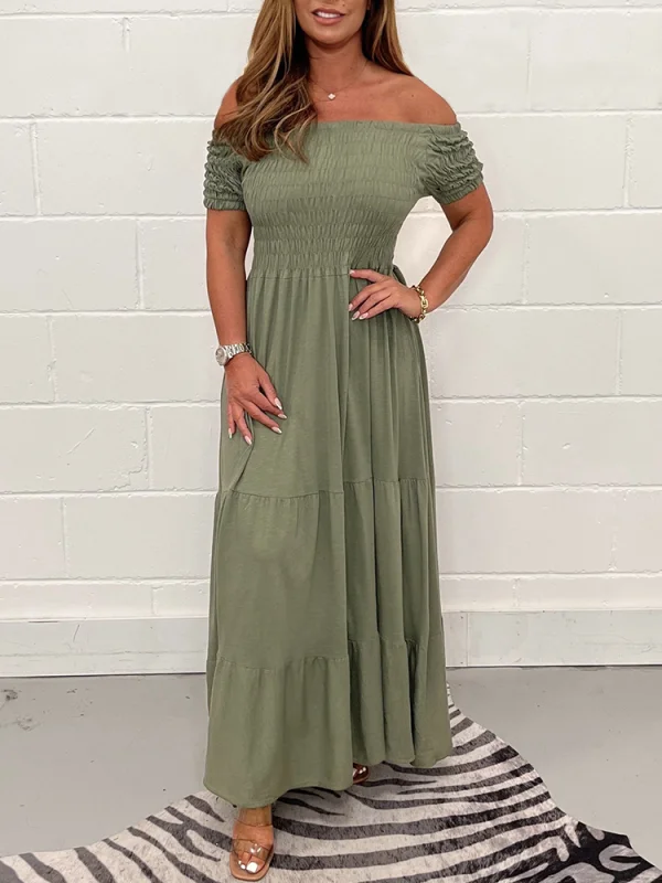 Solid pleated waist Maxi Dress