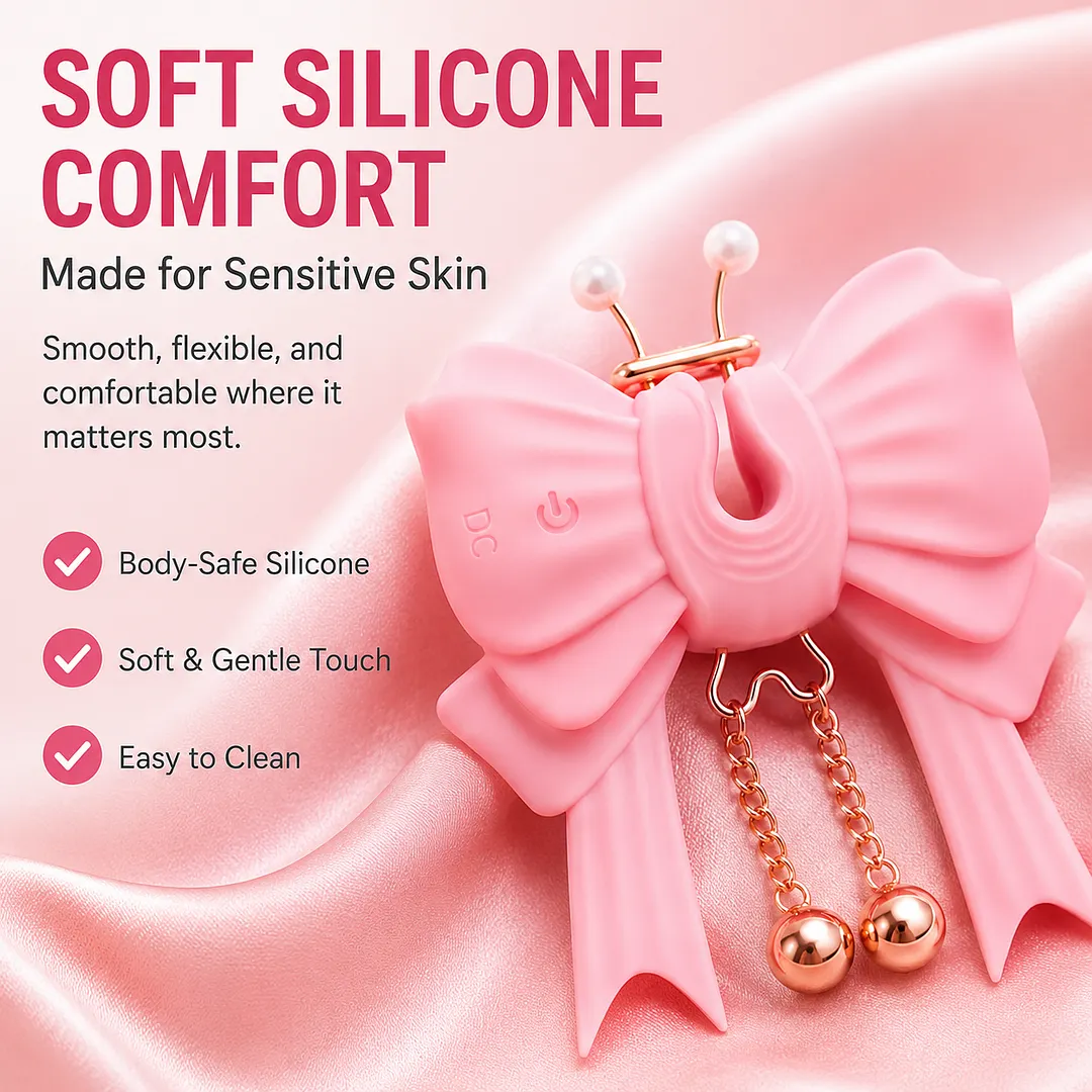 Sexy Kitty &ndash; App-controlled Vibrating & Electro-stim Bow Nipple Clamps