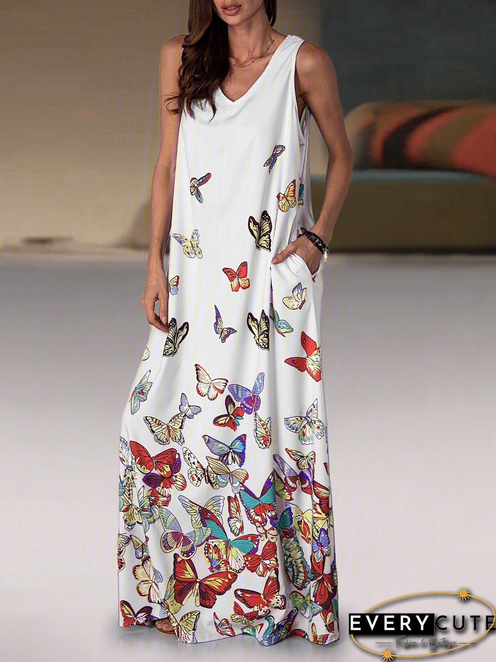 Casual Cotton-Blend V Neck Weaving Dress