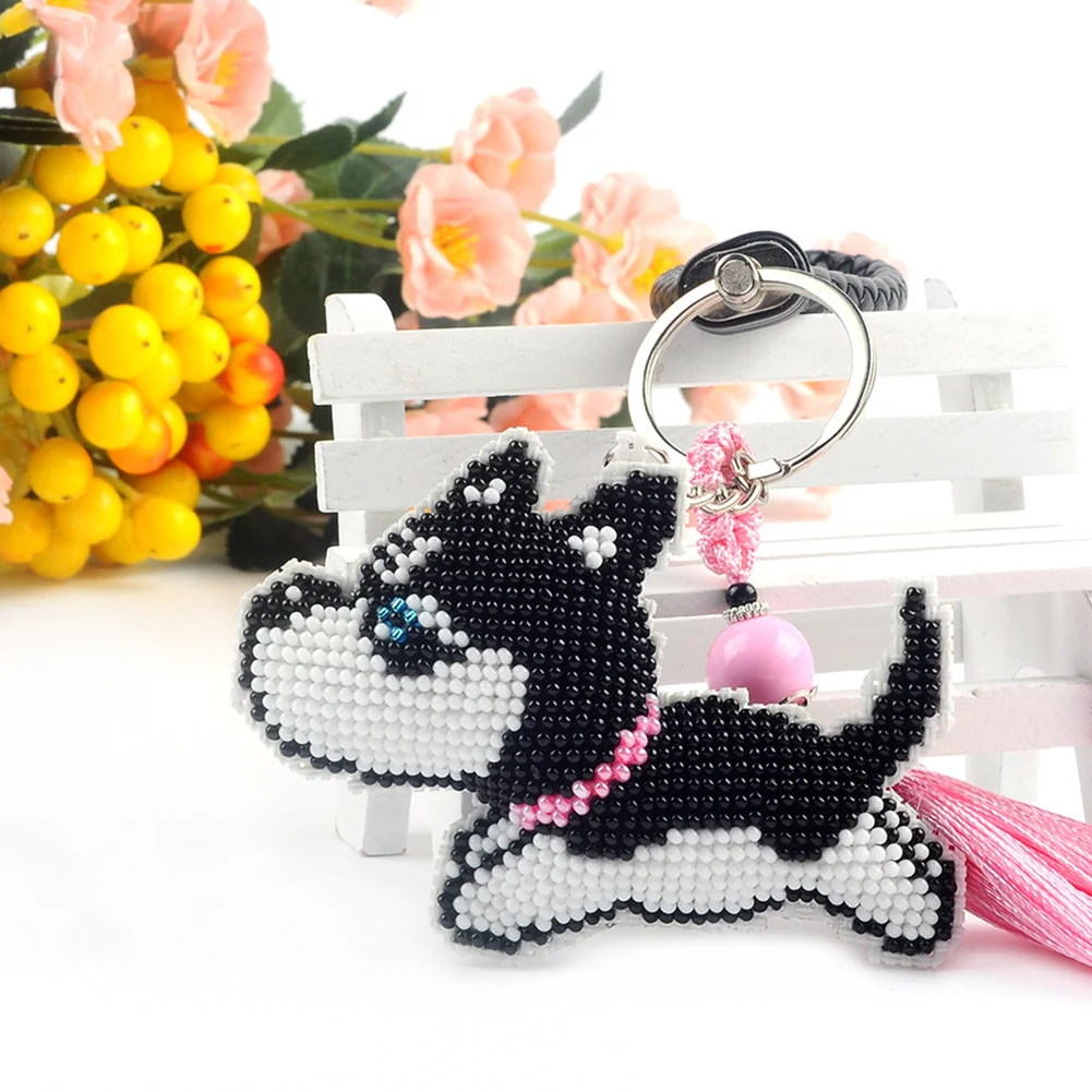 5Pcs Dog Hamster Cat Sheep Beaded Animal - Stamped Bead Embroidery - Keychain