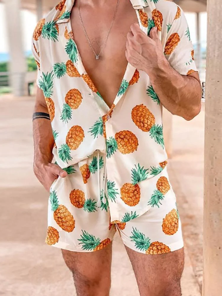 Men's Fruit Print Beach Shirts Set SKUG65789