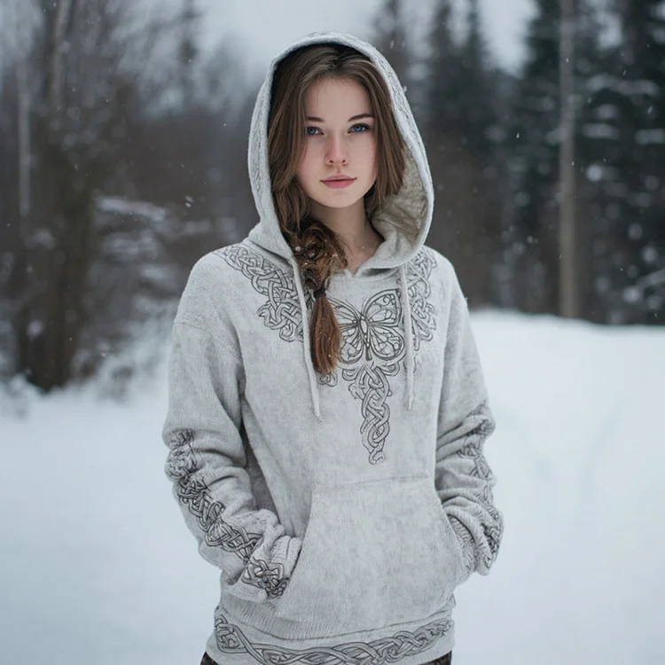 Retro Celtic Butterfly Women's Comfortable Hooded Sweater