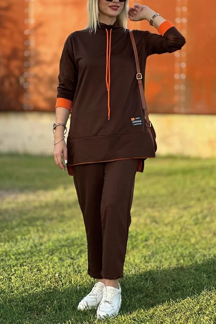 Women's long contrast color sweatshirt suit
