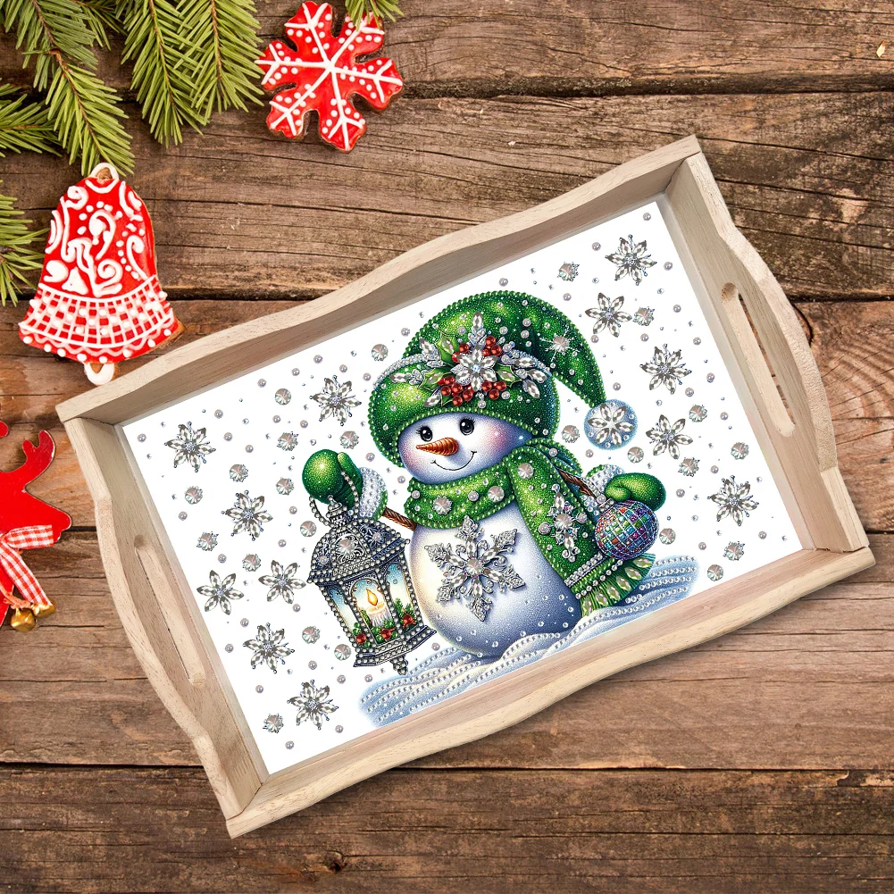 DIY Green Elk Christmas Diamond Painting Wooden Serving Tray Home Decoration