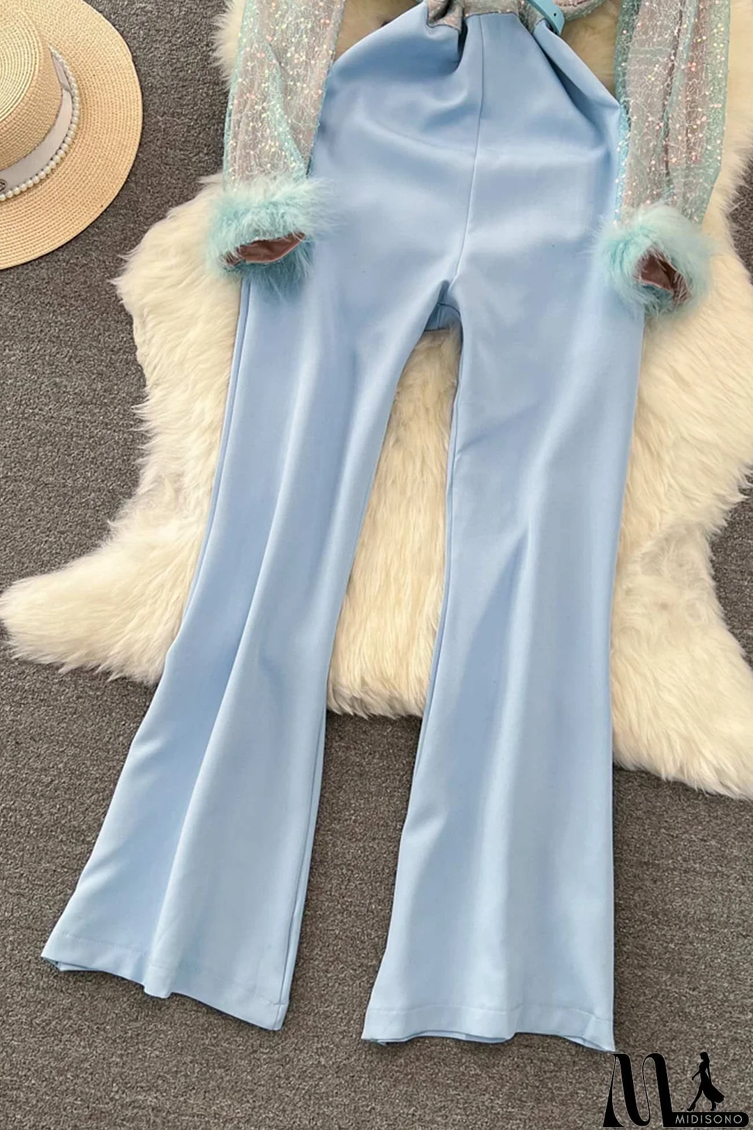 MidiSono - Fuzzy Sleeves Glitter Patchwork Jumpsuits