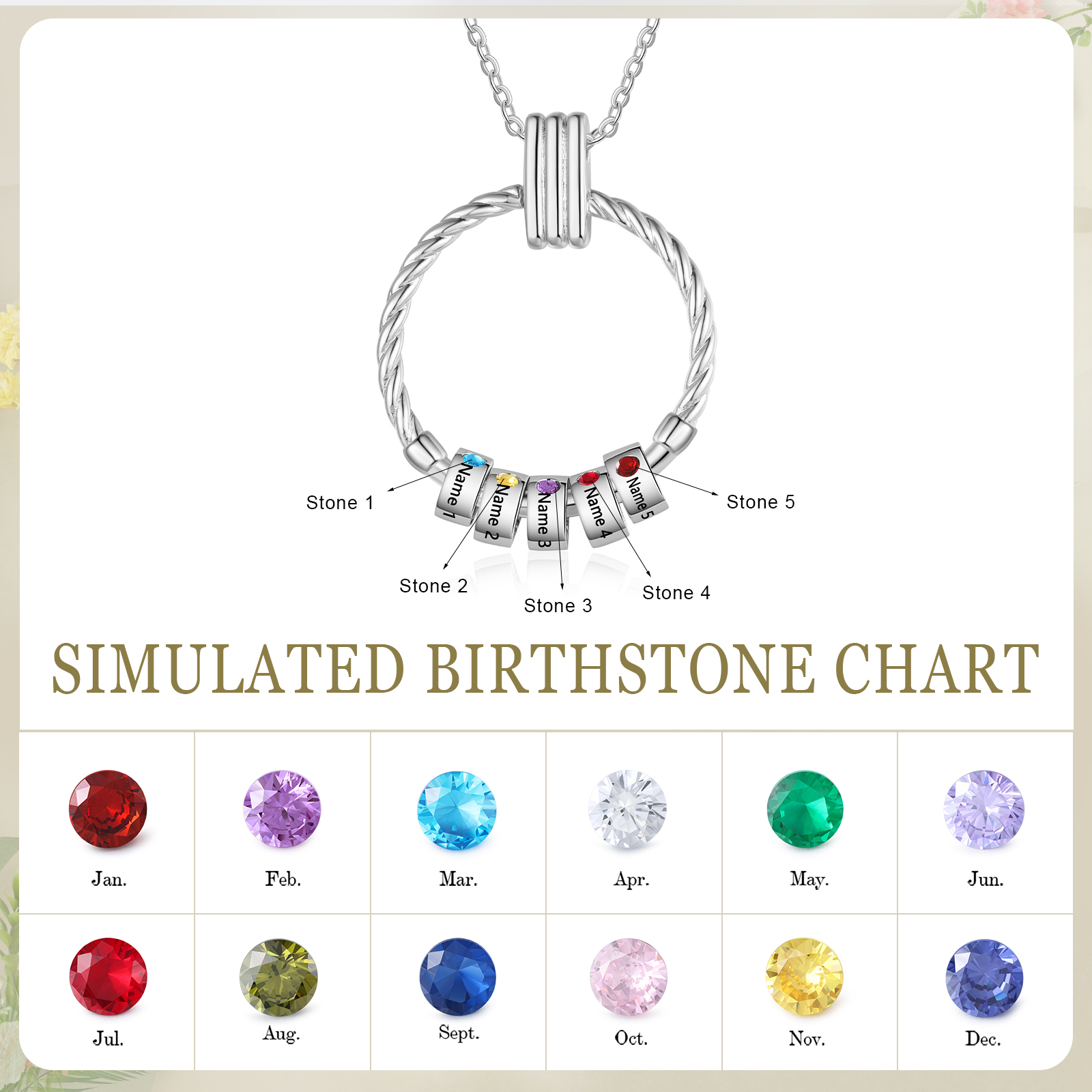 5 Names - Personalised Circle Pendant Necklace Custom Birthstones & Names Necklace Birthday Gift for Her-Jessemade AU