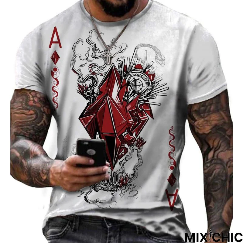 Poker Spades At-Shirt Men's Personality Leisure Street Sports Short Sleeve