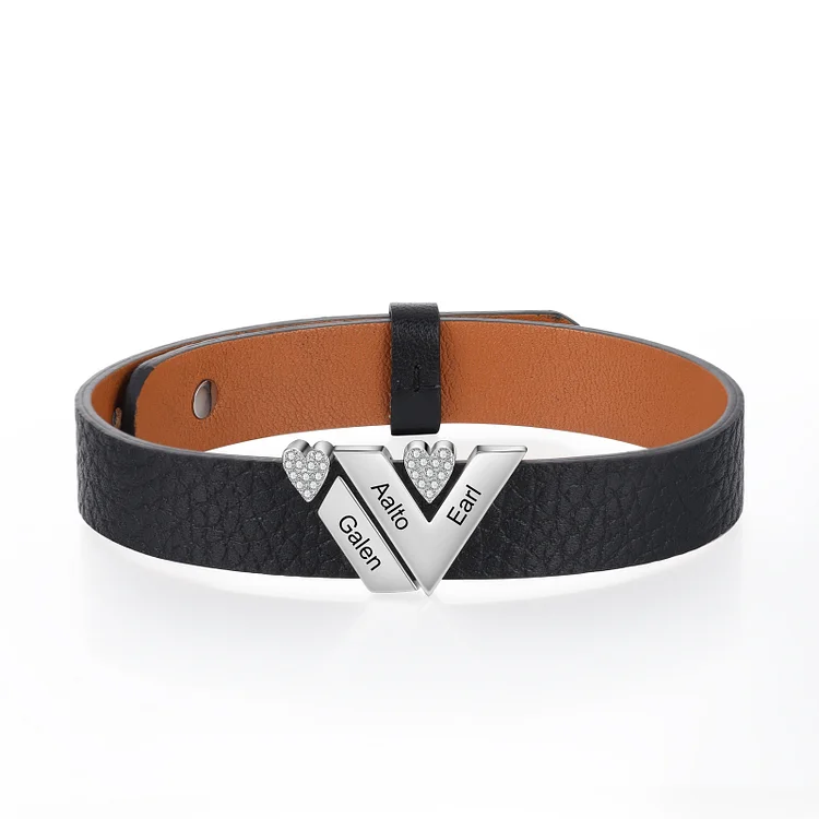 Personalized Leather Bracelet Custom 3 Names Family Bracelet for Her